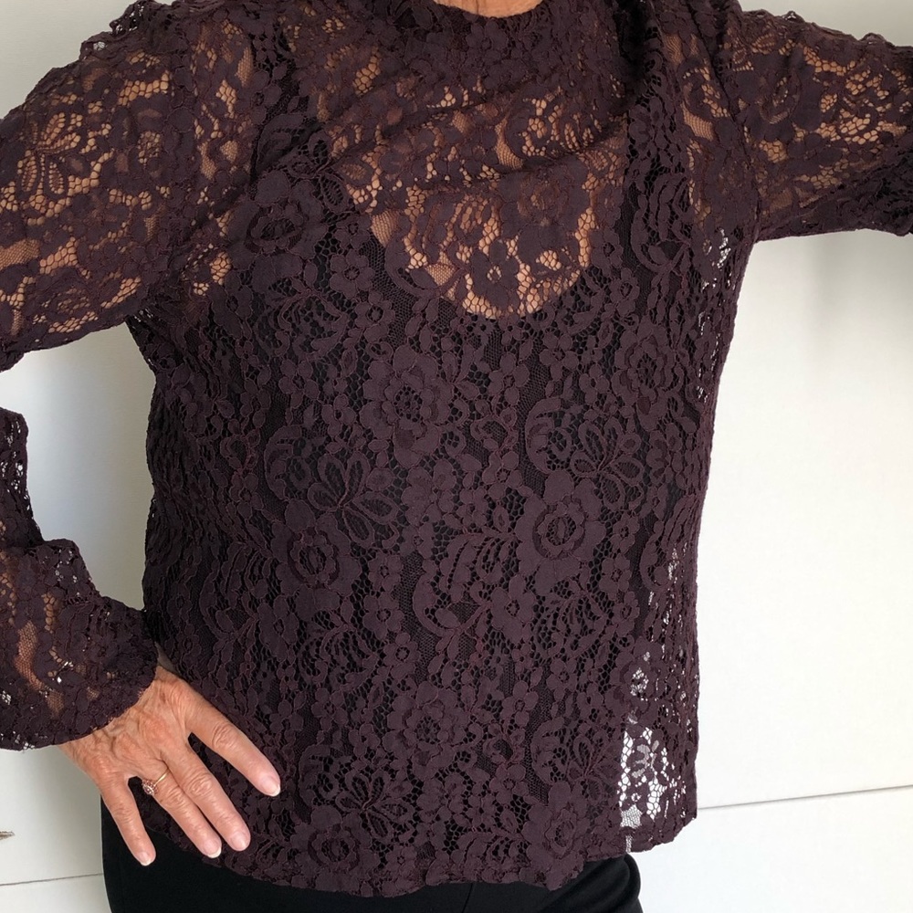 11. LOFT Long Bell Sleeve, Lace Blouse - Picture 3 of 10